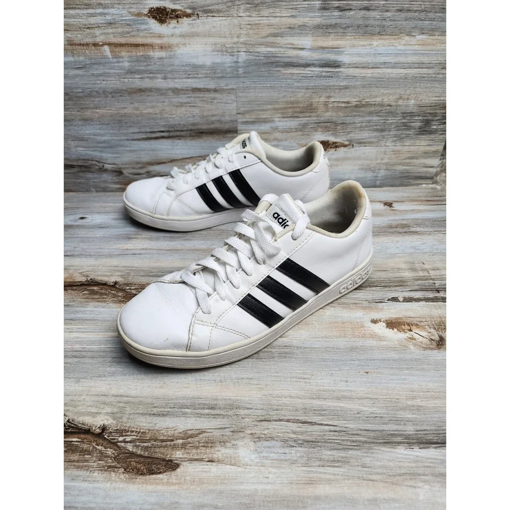 Adidas Neo Baseline White Black Leather Sneakers AW4409 Mens 8